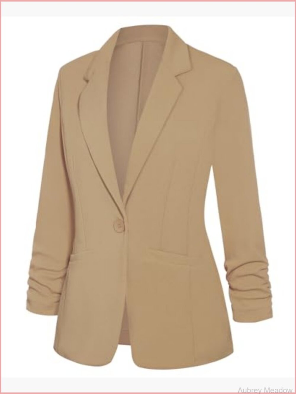 Dressy Casual Ruched 3/4 Sleeve Blazer Notch Lapel Work Jacket - Picture 2 of 6